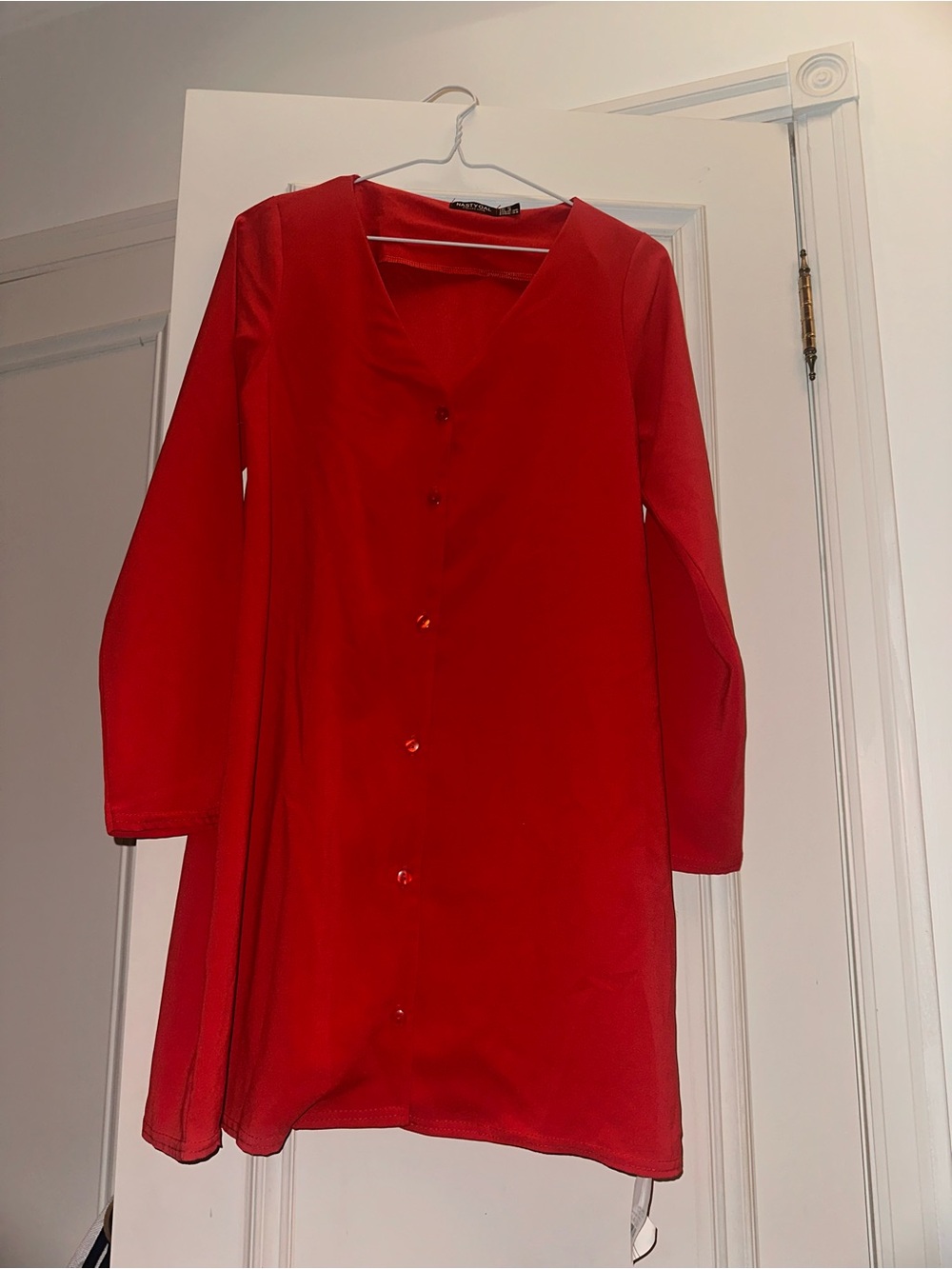 Nasty Gal Red Long Sleeve Button-Front Dress